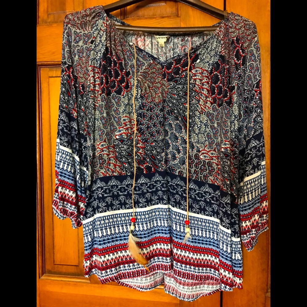 NWOT Navy and Red Boho Shirt